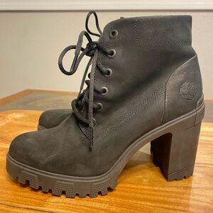 Timberland Ankle Boots Lana Point Lace Up Black Nubuck Chunky Heel